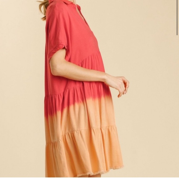 Umgee Strawberry Dip Dye Collar Tier Dress - Picture 3 of 3